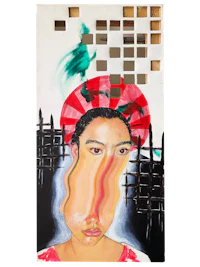 a painting of a woman with a red hat