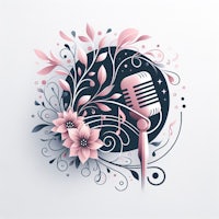 a microphone with pink flowers and leaves on a white background