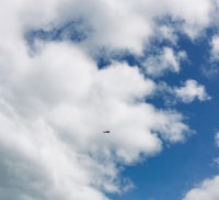 a plane flying through a cloudy sky
