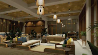 a 3d rendering of a hotel lobby