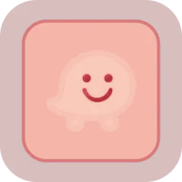 a pink square with a smiley face on it