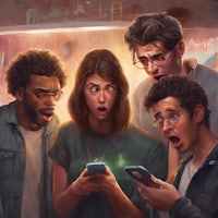 a group of people looking at their phones