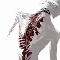 a drawing of a woman with a skeleton on her back