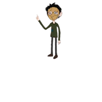 a cartoon character pointing at something