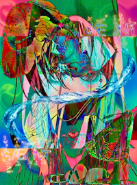 an abstract painting of a woman's face