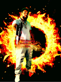 a man holding a gun in a circle of fire