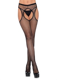 a woman wearing fishnet stockings and panties