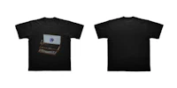 a black t - shirt with an image of an old typewriter