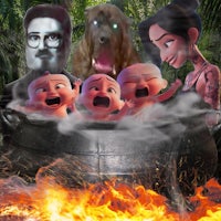 a group of people in a cauldron