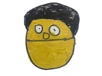 a drawing of a yellow face with black hair