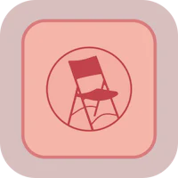 a folding chair icon on a pink square