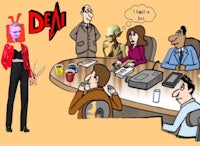 a cartoon of a group of people at a meeting