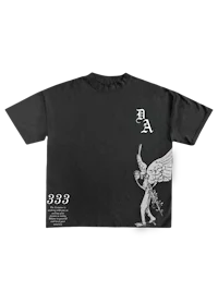 a black t - shirt with an angel on it