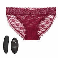a burgundy lingerie set with a remote control