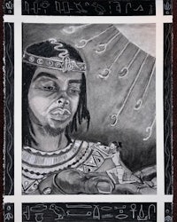 a black and white drawing of an egyptian man