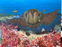 a painting of a sea turtle in the ocean