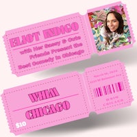 a pink ticket with a photo of a girl