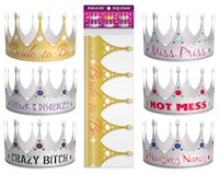 a set of crowns with different words on them