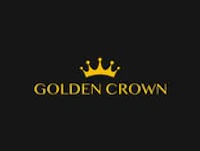 the golden crown logo on a black background