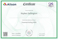 a certificate for kaylee collingwood's essential acting skills