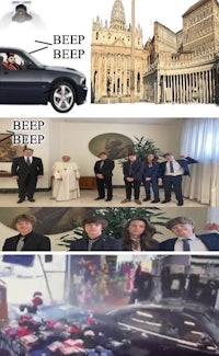 a picture of a car and a man in a suit