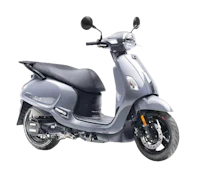a gray scooter is parked on a white background