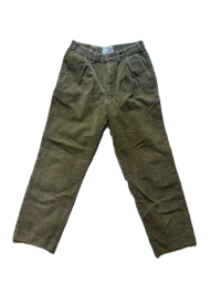 a pair of green corduroy pants on a black background