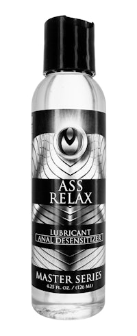 a bottle of ass relax on a white background
