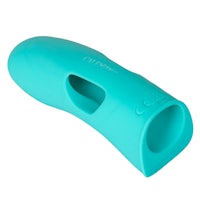 a teal plastic sex toy with a hole in it
