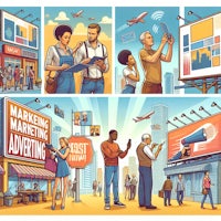 a set of cartoon illustrations of people in a city