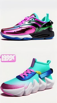 a pair of sneakers with different colors and designs