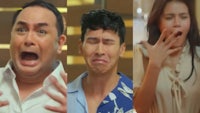 a man and a woman are making faces in a video