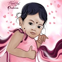 a drawing of a little girl holding a pink heart