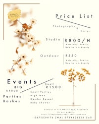 a flyer for an event with flowers and a price list
