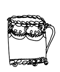 a black and white drawing of a coffee cup