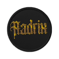 the word radrix in gold on a black patch