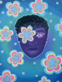 a painting of a woman with flowers on her face