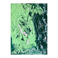an abstract painting of green and white paint on a white background