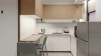 a small kitchen with a table and chairs