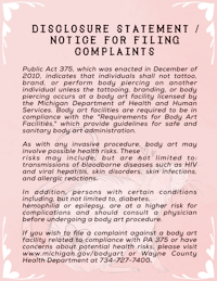 disclosure statement notice for filing complaints