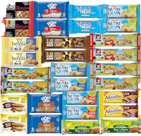 a variety of snack bars are shown on a white background