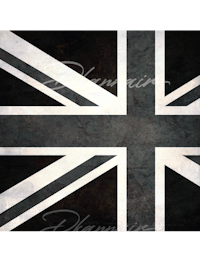 a black and white british flag on a black background