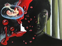 a painting of a woman with a bloody face