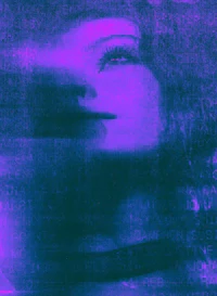 an image of a woman's face in purple and blue