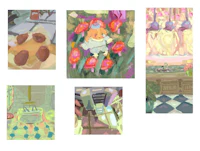 a series of paintings showing different scenes in a house
