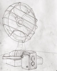 a drawing of a fan on top of a book