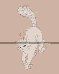a drawing of a white cat with a long tail