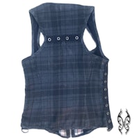 a women's vest with a black plaid pattern