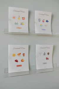 a display of cards on a wall