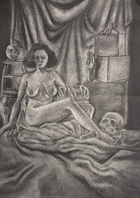 a drawing of a nude woman on a bed